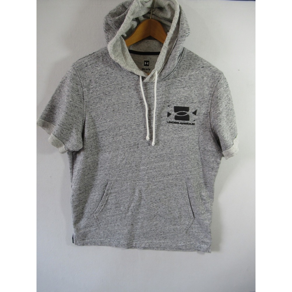 Under Armour Short Sleeve Sweatshirt Men Medium Gray Terry Cloth Hoodie 1361499